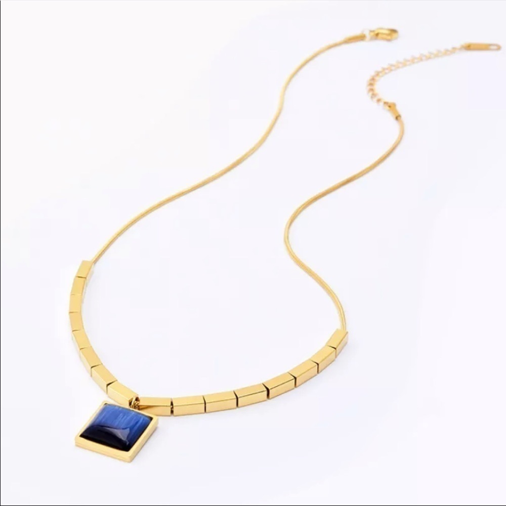 New Blue Opal 18K Gold Plated Chain Necklace - Picture 4 of 11